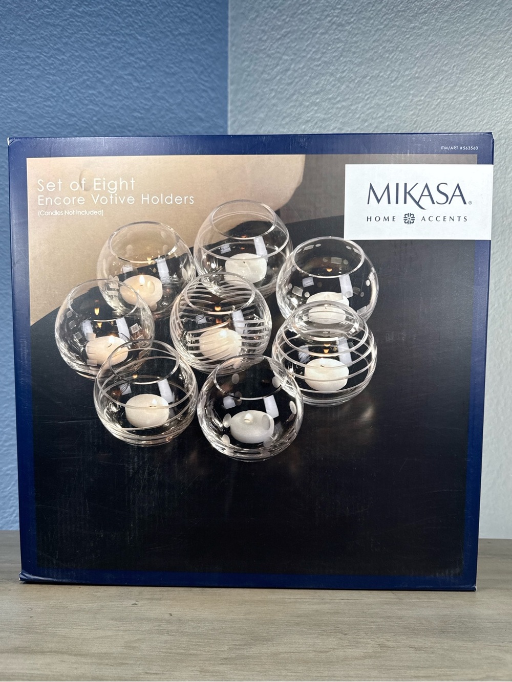 Mikasa Encore 8 Pc Etched Glass Votive Candle Holder Set Boxed Home Accents
